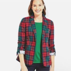 TALBOTS Aberdeen Plaid Shetland Wool Blazer Jacket 14W Red Old Money Academia 6